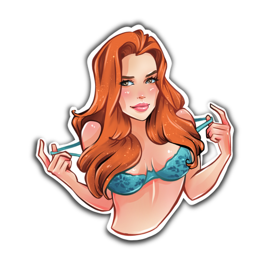 Redhead Tease Flirty Straps Edition Premium Vinyl Sticker